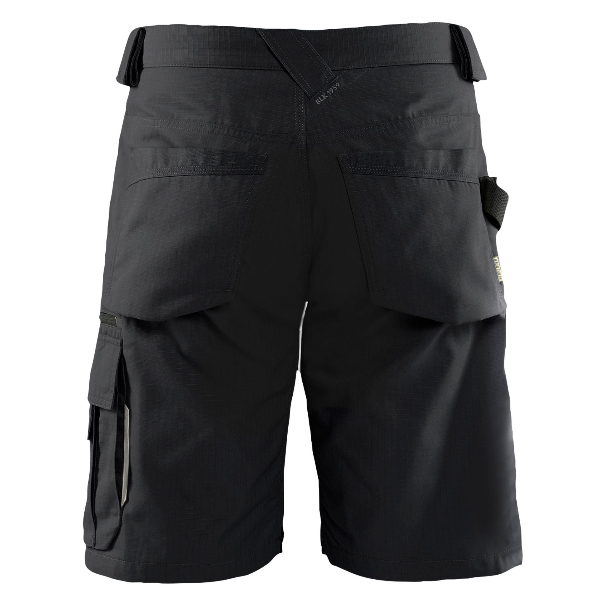 Women's black pocketed ripstop work shorts rear 