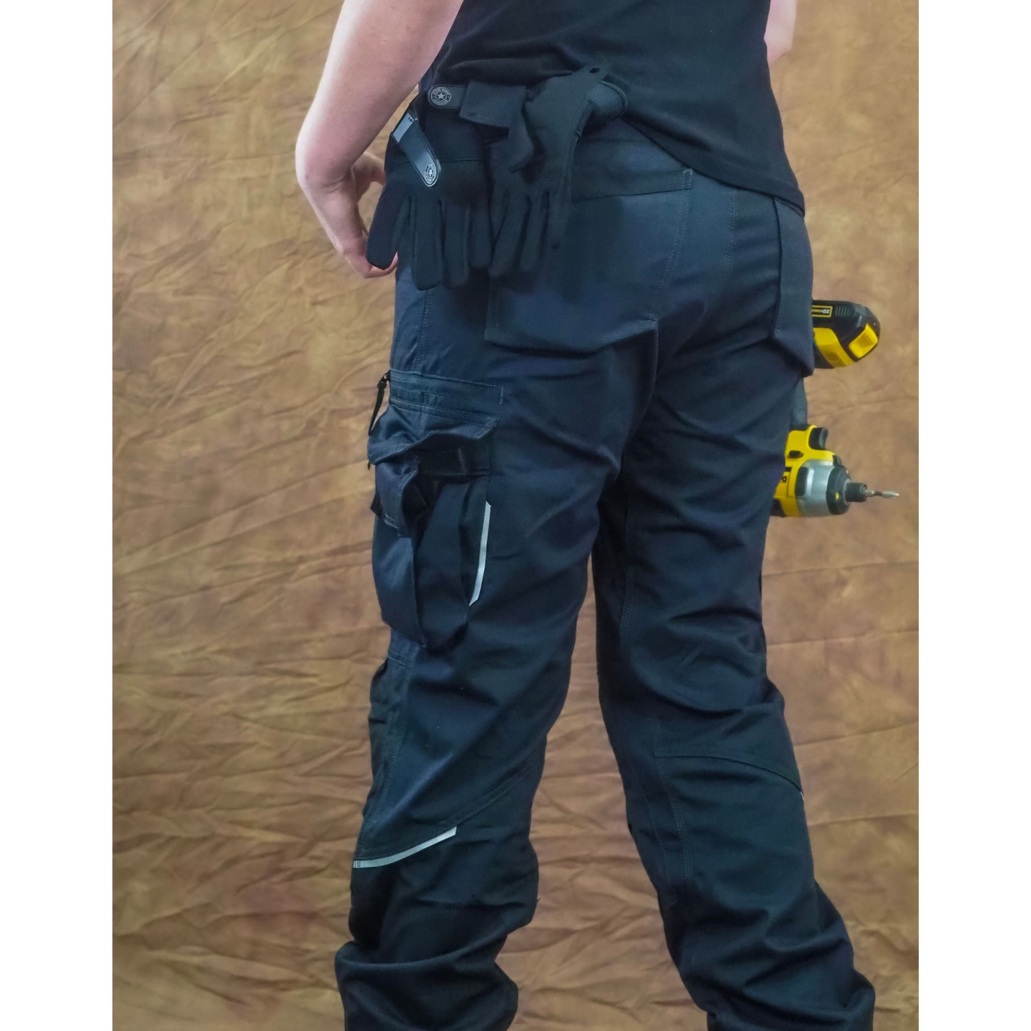 Women's black work pants with tool pockets