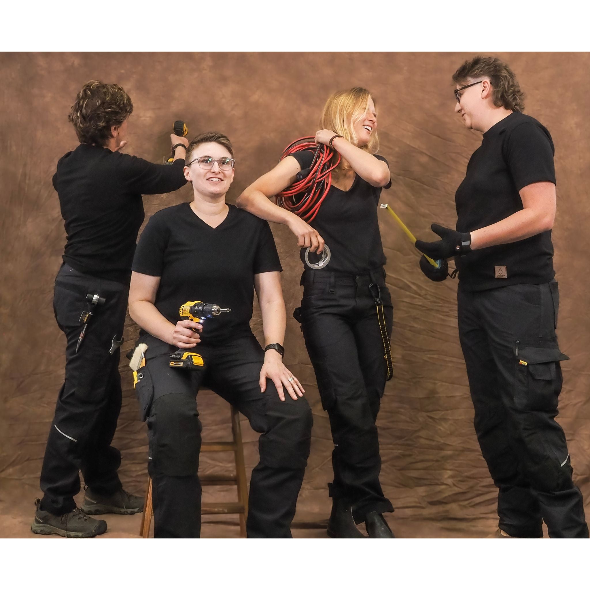 women's black pocketed work pants group