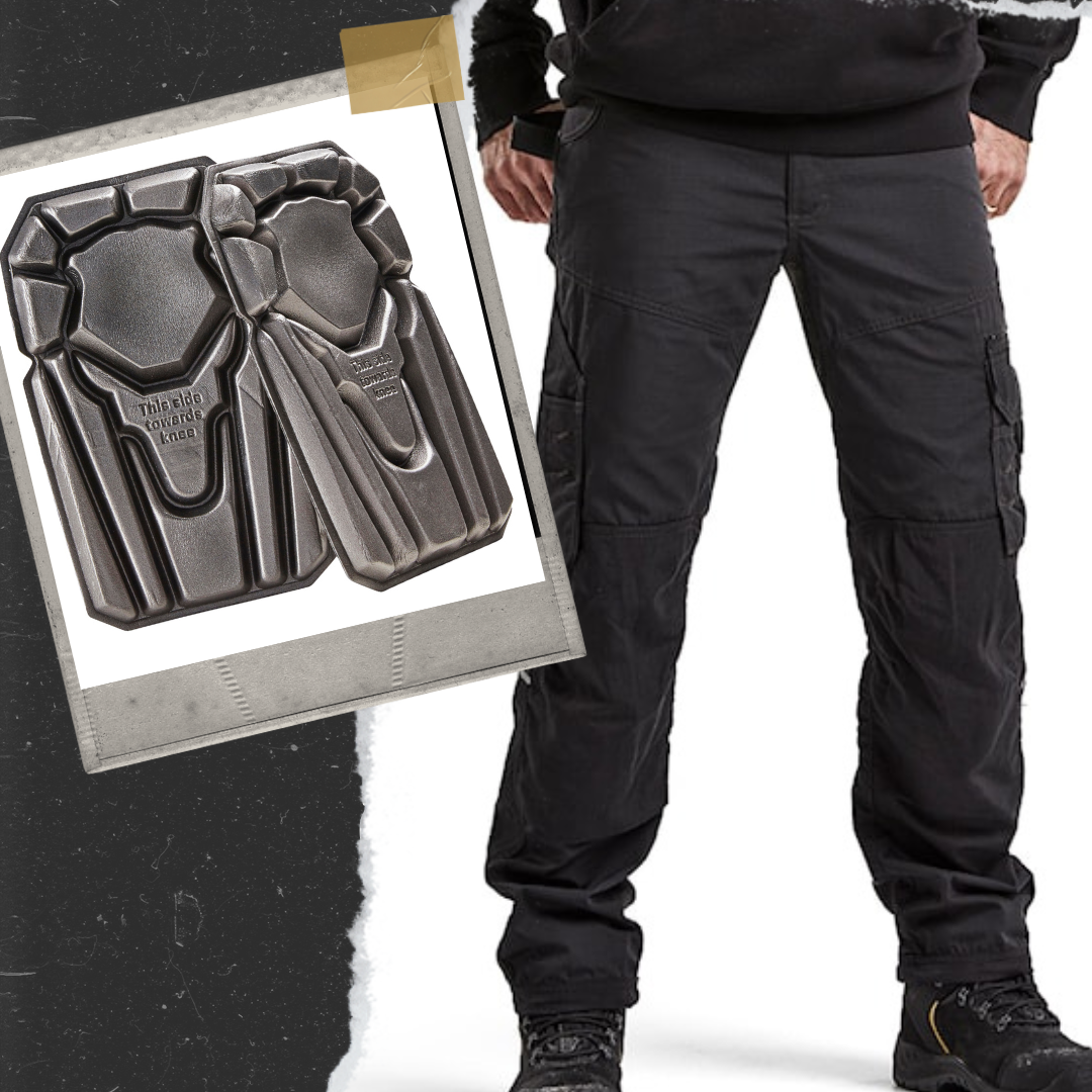 Men's show black ripstop pants with removable kneepads