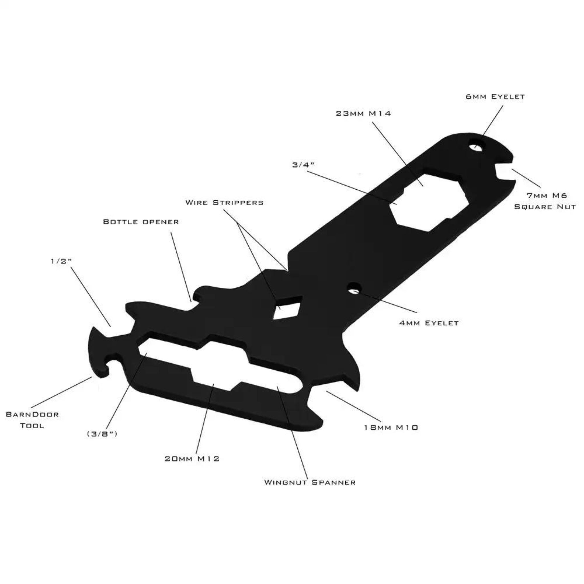 Rigger multi-tool with fourteen tools in one