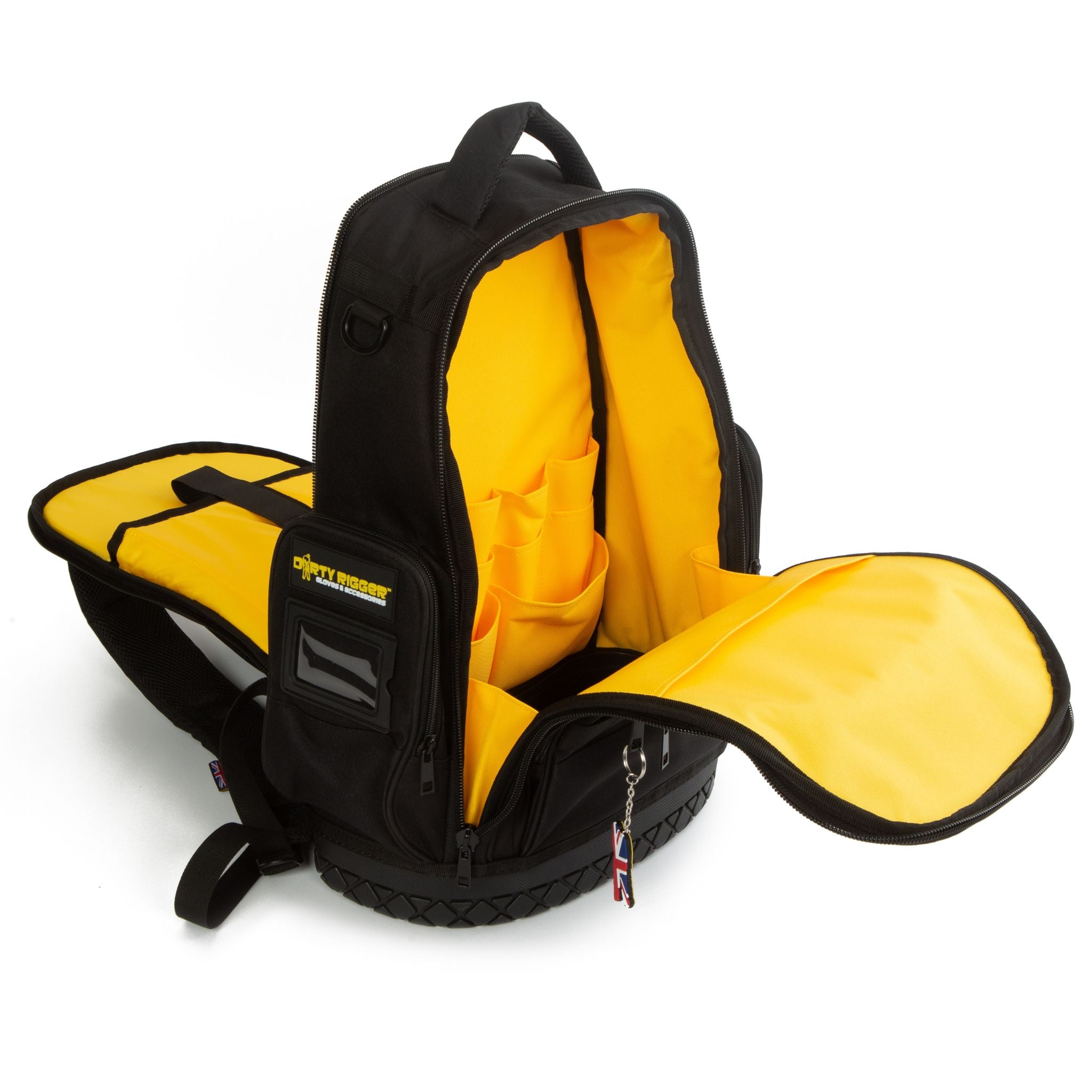 Technician backpack with hi-visibility interior