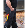 Men's black pants pocket and tool attachment details