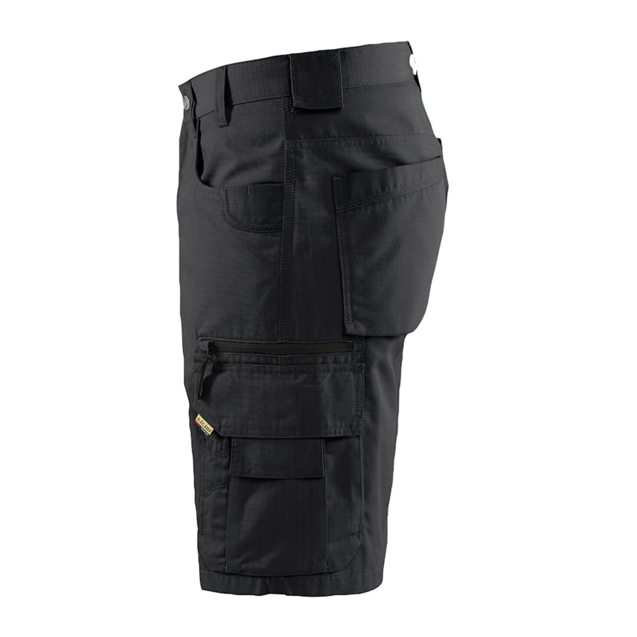 Women's black ripstop shorts leg pocket view